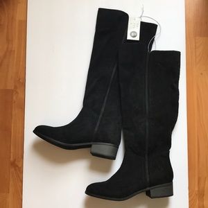 Black suede knee high boots